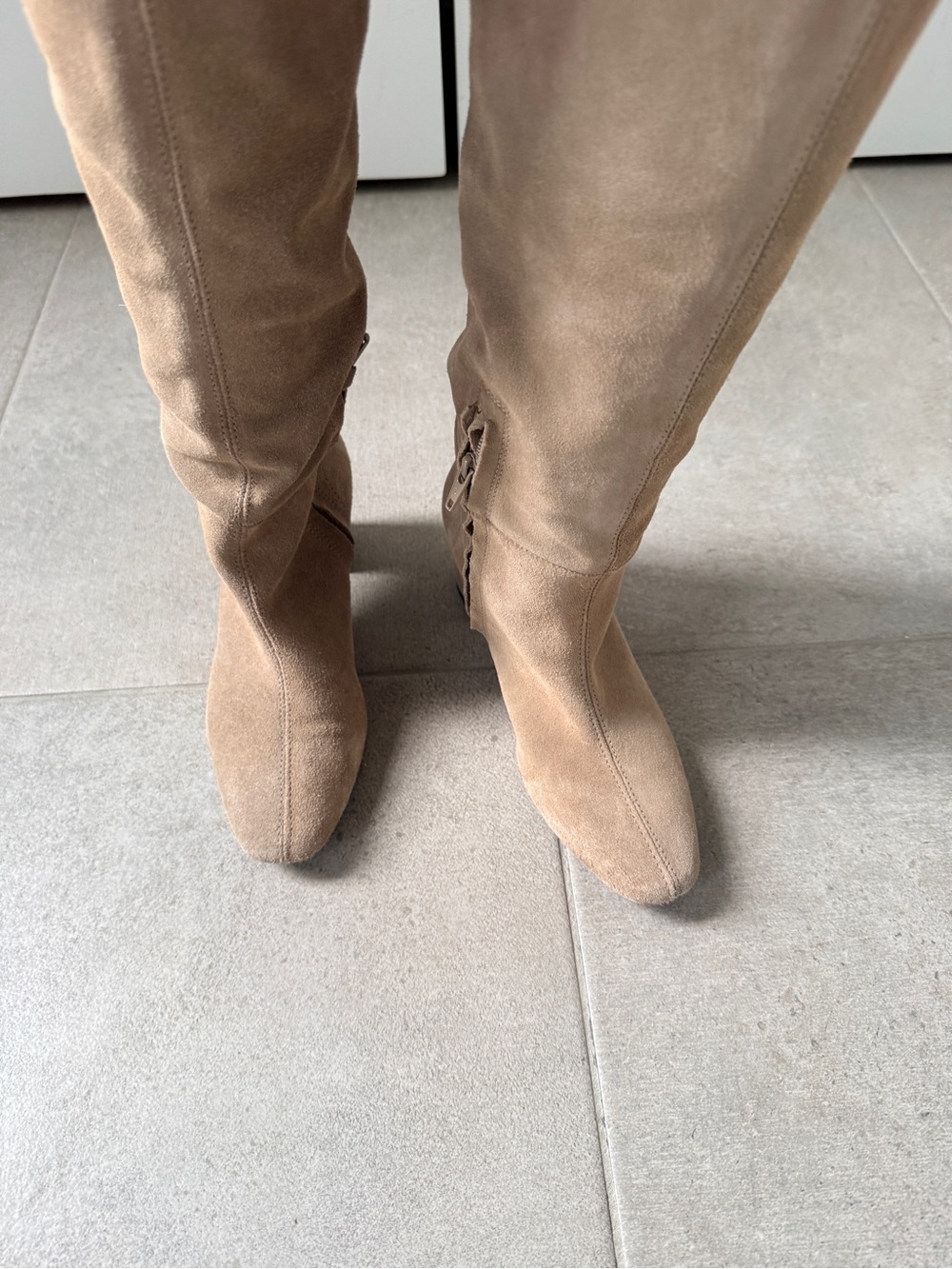 Zara Over-the-Knee Suede Boots in Taupe